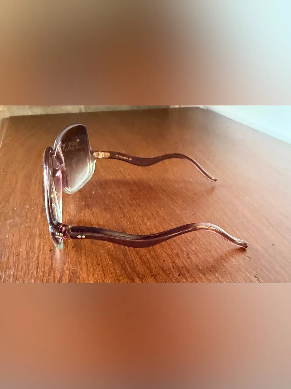 Vintage 70s Halston France Ombre Gradient Oversized Sunglasses & Squeeze Case
